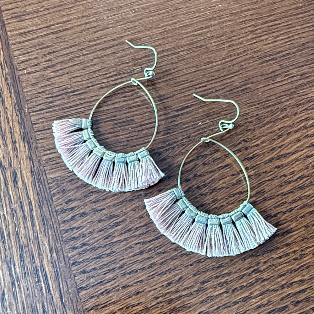Francesca's Collections Green and Cream Tassel Earrings